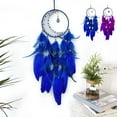 thumbnail image 1 of Fiudx Colgante Atrapasueños de Nailon Tejido con Plumas Azules y Moradas. Arte Místico y Decorativo. Decoración para Dormitorio y Sala de Estar. Antiestrés. Tamaño: 70 X 15 Cm., 1 of 7