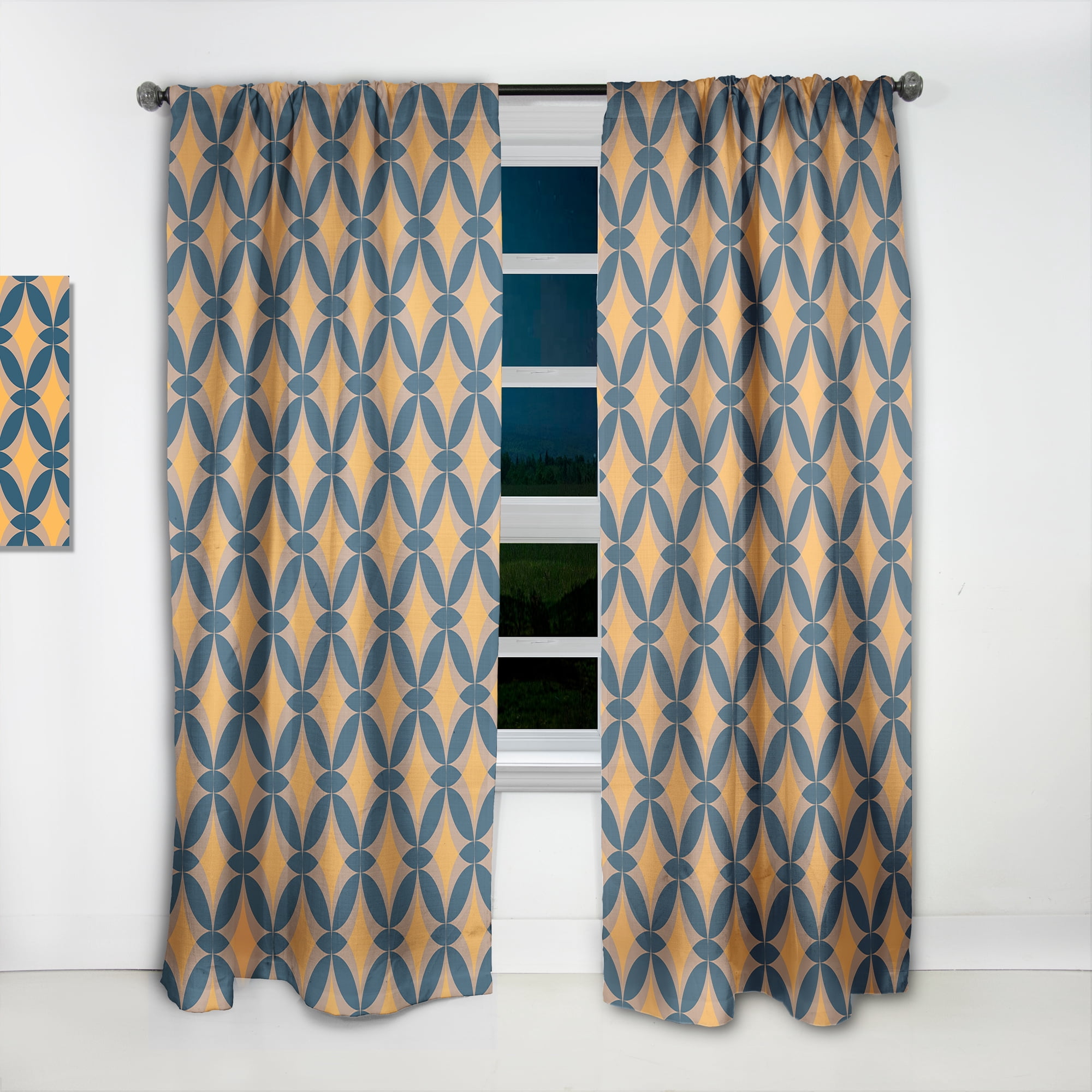 Designart 'Abstract Retro Design Pattern III' Mid-Century Modern Curtain Panel