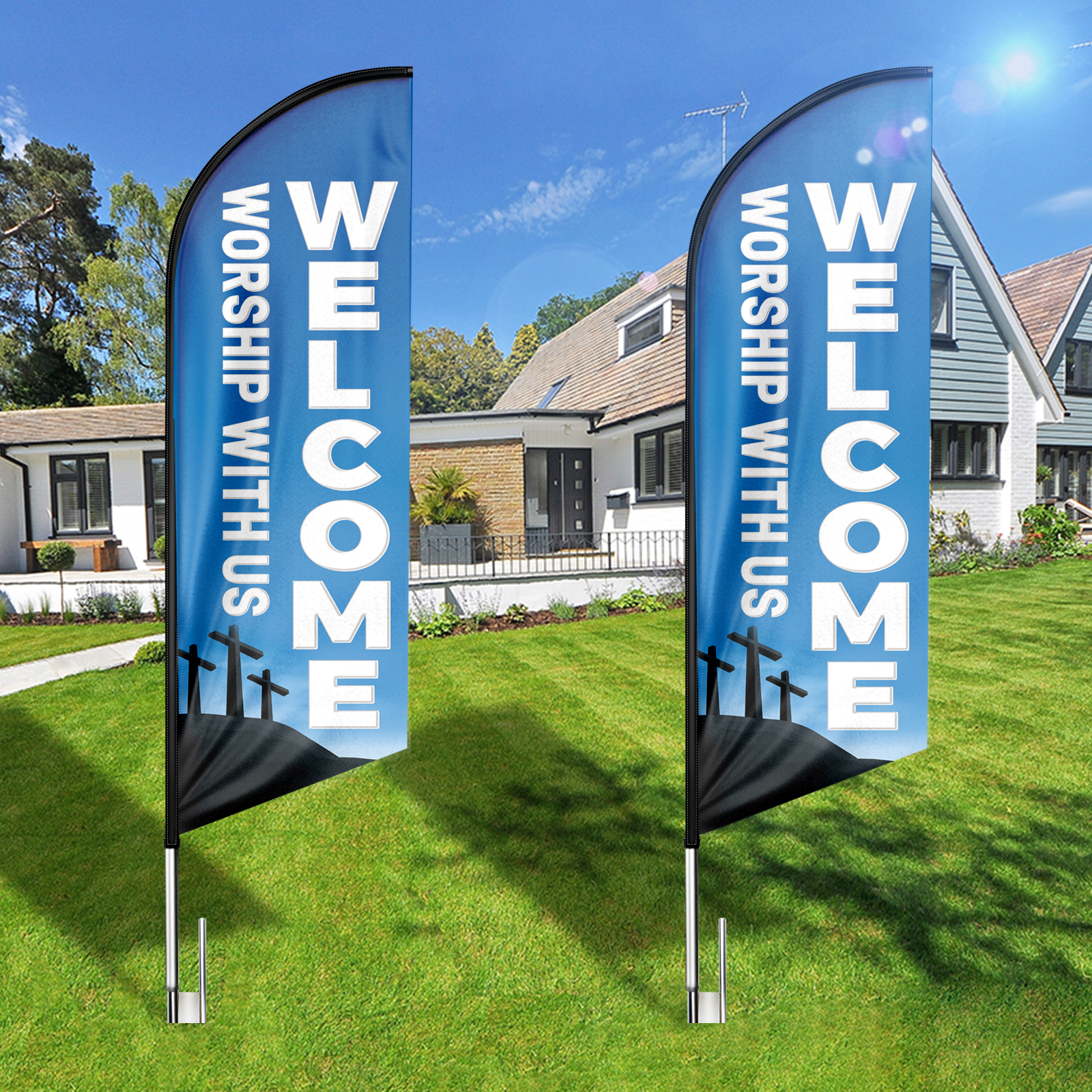 Welcome worship Sign Feather Flag,8FT Welcome worship outdoor advertising flag, Welcome worship Business Sign,Welcome worship Swooper Flag（FLAG ONLY）