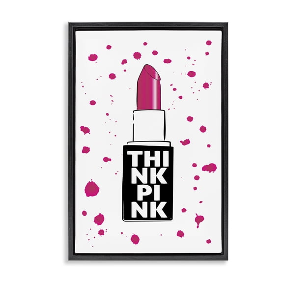 Stupell Industries Art Deco Think Pink Lipstick Black Floating Frame Canvas Art, 17 x 25, by Martina Pavlova