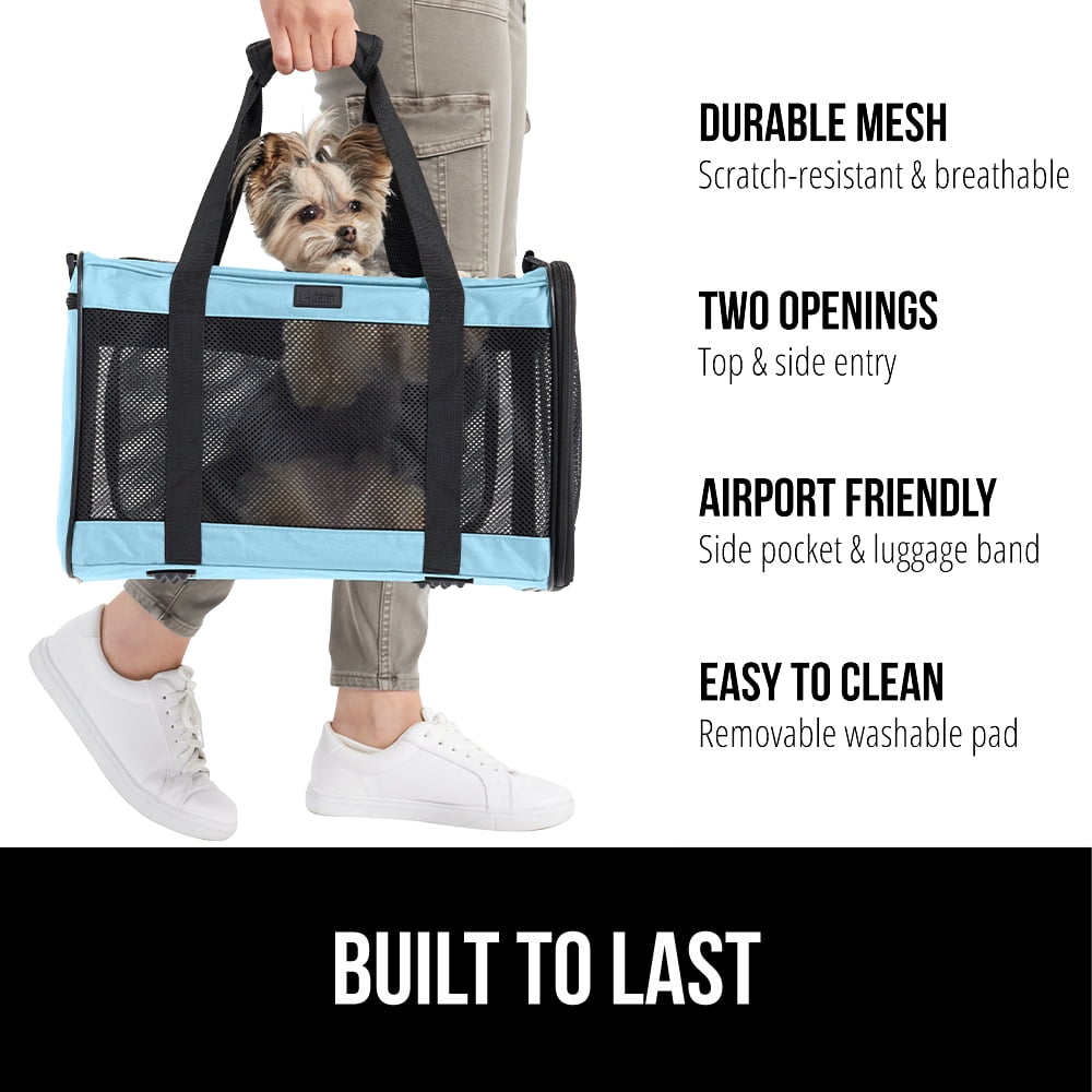 GORILLA GRIP Cat Carrier Portable Dog Kennel Up to 15 Lbs, Airline Pet Travel Bag, Blue