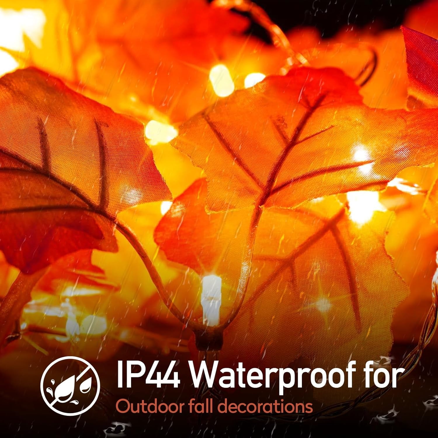 4 Packs Fall Decor Maple Leaves String Lights, Waterproof Total 40Ft 80 LED, Battery Operated String Light for Home Mantel Porch Door Indoor Outdoor Halloween Thanksgiving Decor Christmas Decorations