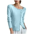 thumbnail image 3 of Feancey Ruffle Blouses for Women Soft Knitted Long Sleeve Sweater Tops Dressy Casual Split Hem Shirts Fall Trendy Going Out Tees Blue Free Size, 3 of 6
