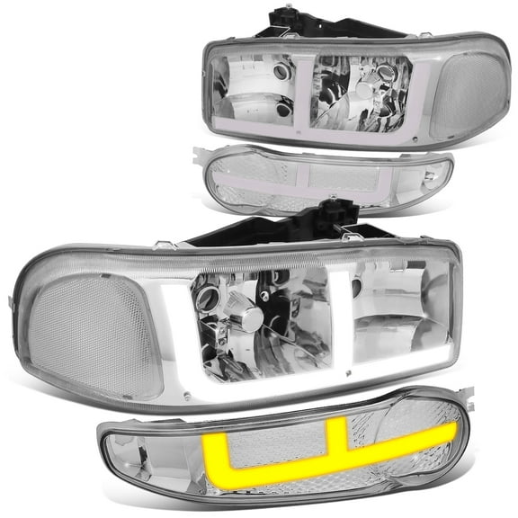 DNA Motoring Chrome LED DRL Headlight Bumper Lamps for 2001-2006 GMC Sierra Yukon 1500 Denali