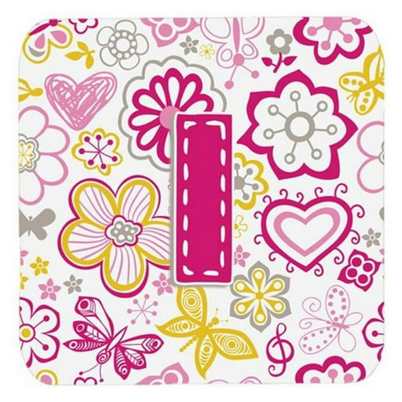 Carolines Treasures CJ2005-IFC Letter I Flowers And Butterflies Pink Foam Coasters- Set Of 4