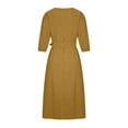 thumbnail image 5 of APEXFWDT Women's 3/4 Sleeve Linen Dress with Belt Summer Casual Crewneck Long Dresses for Women Plus Size Elegant Crewneck A-line Dress for Work Office, 5 of 8