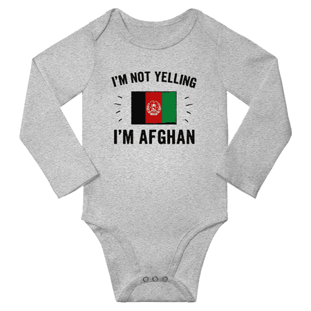 

I m Not Yelling I m Afghan! Baby Long Sleeve Romper Bodysuit (Gray 12 Months)