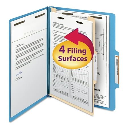 Smead Folder Divider - Smead Top Tab Classification Folder, One Divider, Four-Section, Letter, Blue, 10/Box -SMD13701