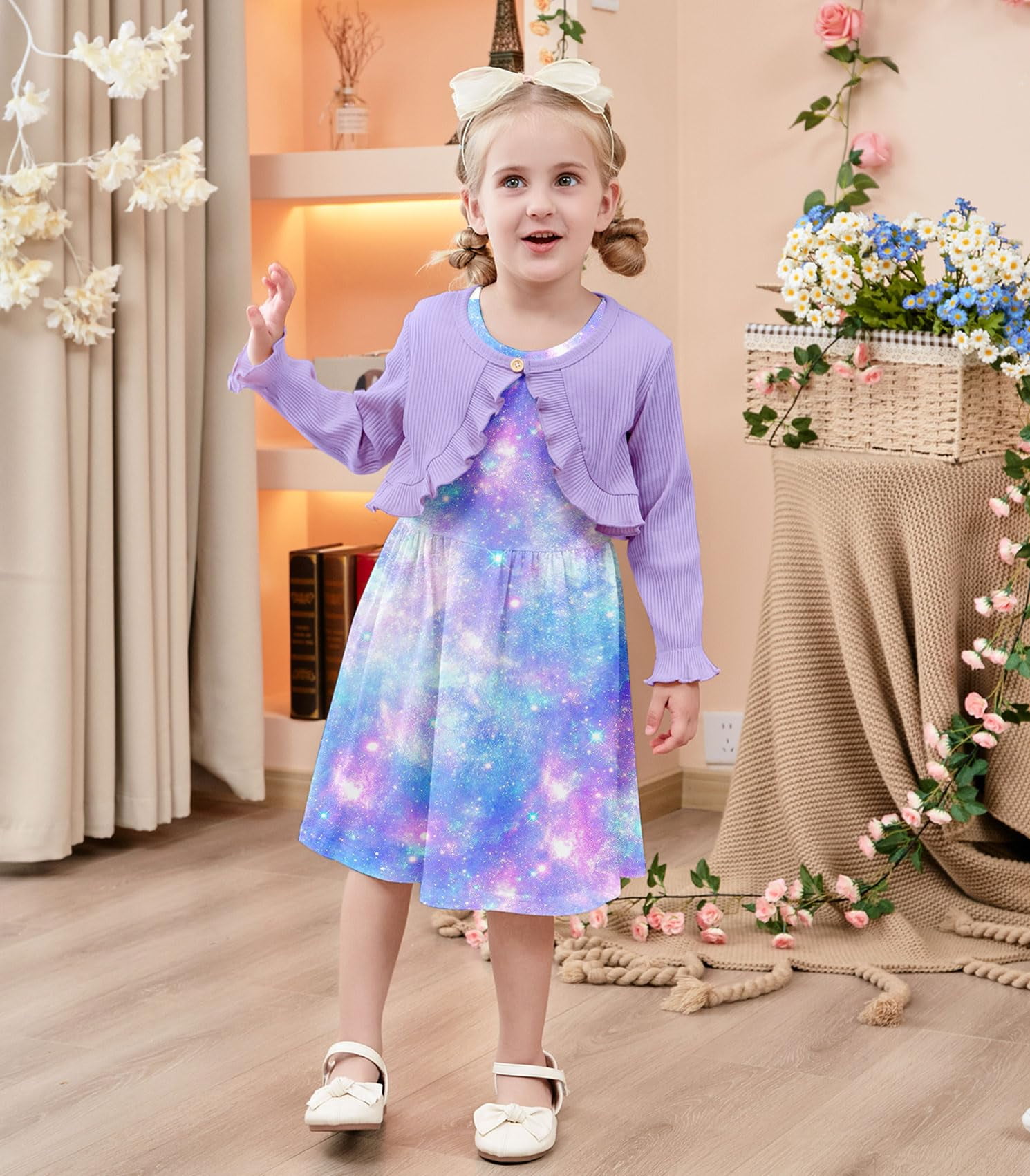 Lollipie Toddler Girl Sleeveless Dresses and Long Sleeve Ruffle Cardigan 2 Piece Fall Outfits for 2-7T