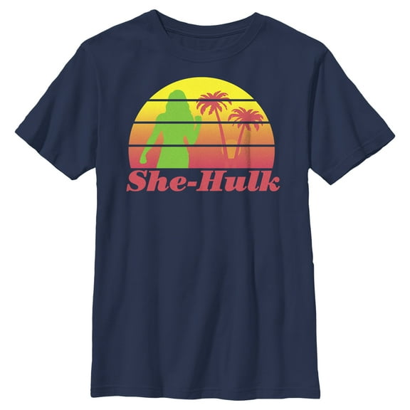 Boy's She-Hulk: Attorney at Law Sunset Green Hero  Graphic Tee Navy Blue X Small