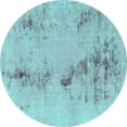 thumbnail image 1 of Ahgly Company Machine Washable Indoor Round Abstract Turquoise Blue Modern Area Rugs, 3' Round, 1 of 4