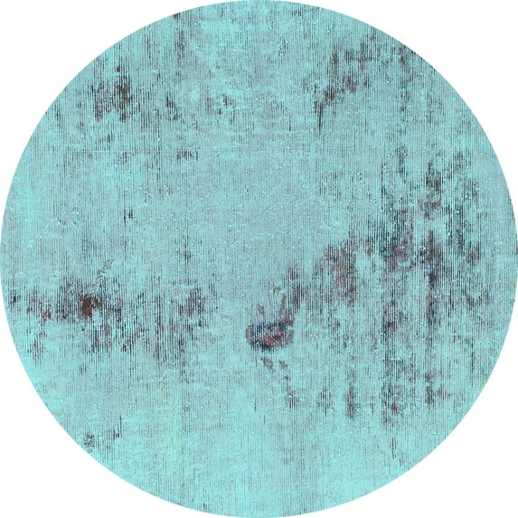 Ahgly Company Machine Washable Indoor Round Abstract Turquoise Blue Modern Area Rugs, 3' Round