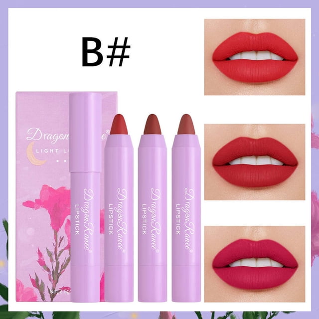 Fiudx Set de Labiales de Terciopelo, Trío de Lápices Labiales Mate Suaves, Lápiz Labial de Alta Reproducción Cromática, Lápices de Maquillaje de Labios Portátiles, Esenciales para Uso Diario, Glamour