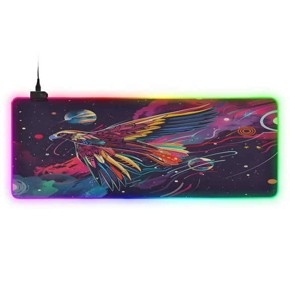Large RGB Gaming Mouse Pad Led Glowing Mousepad Non-Slip Rubber Base 13 Light Modes 31.5x11.8 Colorful Space Eagles