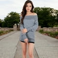 thumbnail image 6 of Women's Off-Shoulder Ribbed Knit Sweater with Long Sleeves - X Large, Gray, 6 of 6