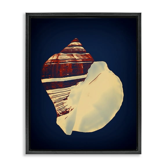 Stupell Industries Fiber Conch on Blue Nautical & Beach Painting Black Floater Framed Canvas Art Print Wall Art, 17 x 21