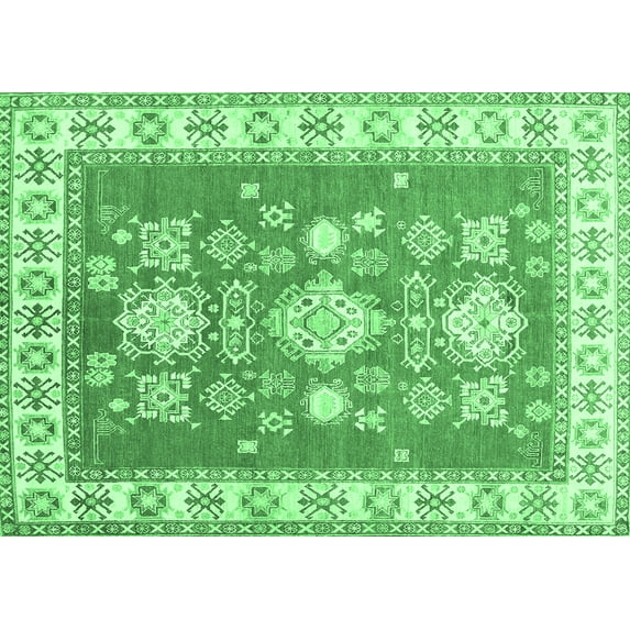 Ahgly Company Indoor Rectangle Geometric Emerald Green Traditional Area Rugs, 2' x 5'