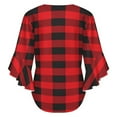 thumbnail image 6 of Buffalo Plaid Red Black Women's V-Neck Blouse With 3/4 Ruffled Bell Sleeves Casual Top Ladies Blouses, 6 of 7