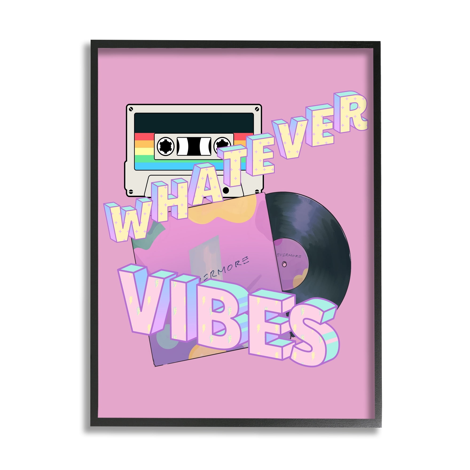 Stupell Industries Whatever Vibes Retro Cassette Religious Painting Gray Framed Art Print Wall Art