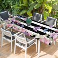 thumbnail image 2 of Pink Flowers Table Cloths for 8 Foot Rectangle Tables, Spring Floral Watercolor Botanical Farmhouse Striped Patio Waterproof Elastic Fitted Tablecloths, Washable Rectangular Table Cover for Camping, 2 of 8