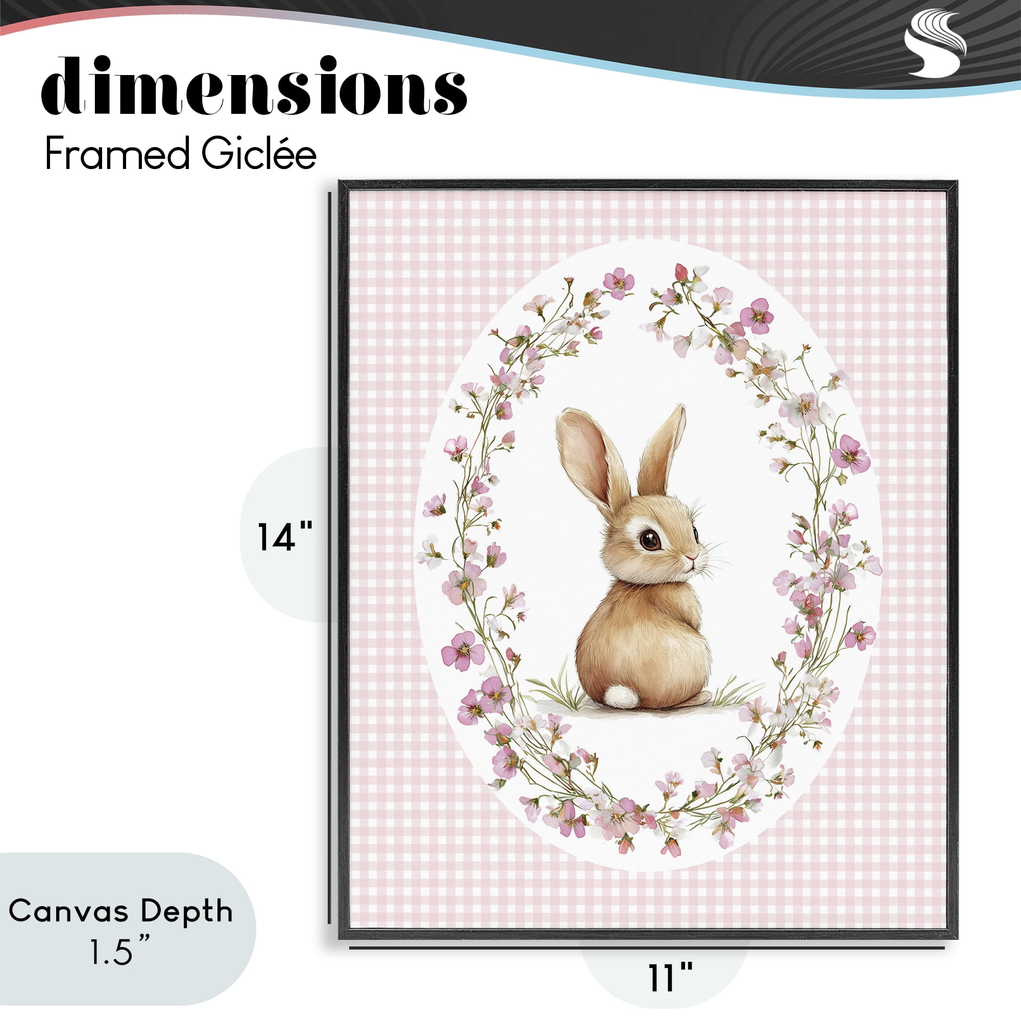 Stupell Industries Spring Gingham Rabbit Black Framed Giclee Art, design by Christine Simpson Art