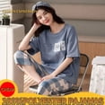 thumbnail image 4 of Summer Capris Plaid Women Sleep Lounge Pajama Short-Sleeved Pajama Sets Cartoon Pyjamas Polyester Sleepwear 3XL 5XL Home Fashion, 4 of 6