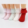 thumbnail image 2 of yillto 5 Pack Girls Sock Cute Printed Graphic Cotton Crew Ruffle Hem Ankle Sock for Kids 7-13 Years, 2 of 7