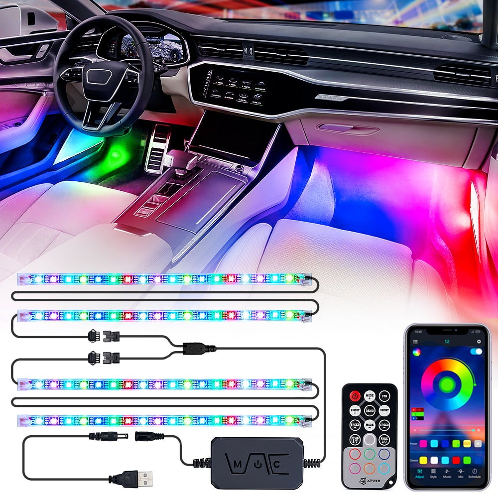Derlson USB Powered Bluetooth Multi-Color LED Car Interior Lights with Sound Activation and Remote for Pickup Trucks Trailers Cars SUV RV Underdash Lighting Kit