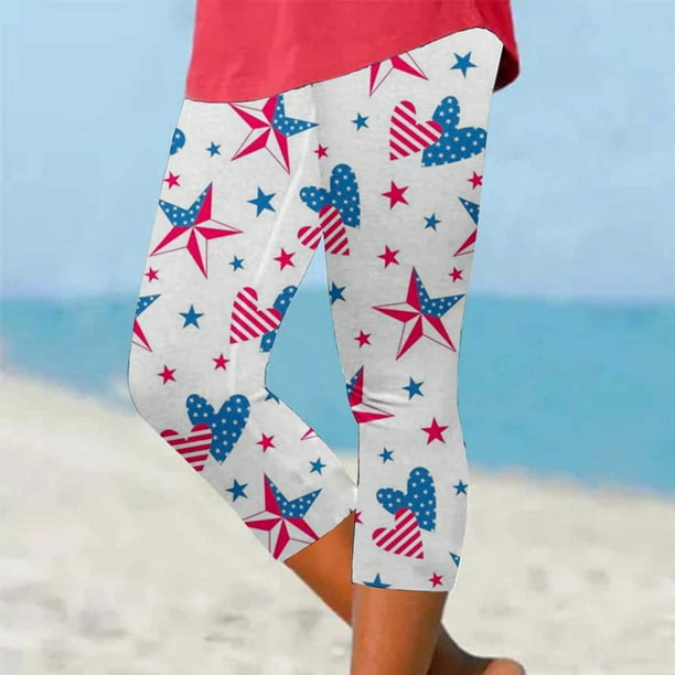 MKLEKYY Leggings deportivos para mujer, estampado digital del Día de la Independencia, leggings deportivos ajustados, pantalones de yoga Capri 1
