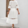 thumbnail image 5 of Robes Boho pour Femmes Col en V Dentelle Florale Ajourée Manches Mi-Longues Robe Midi Couleur Unie Décontractée Été Plage Robe d'Été, 5 of 5