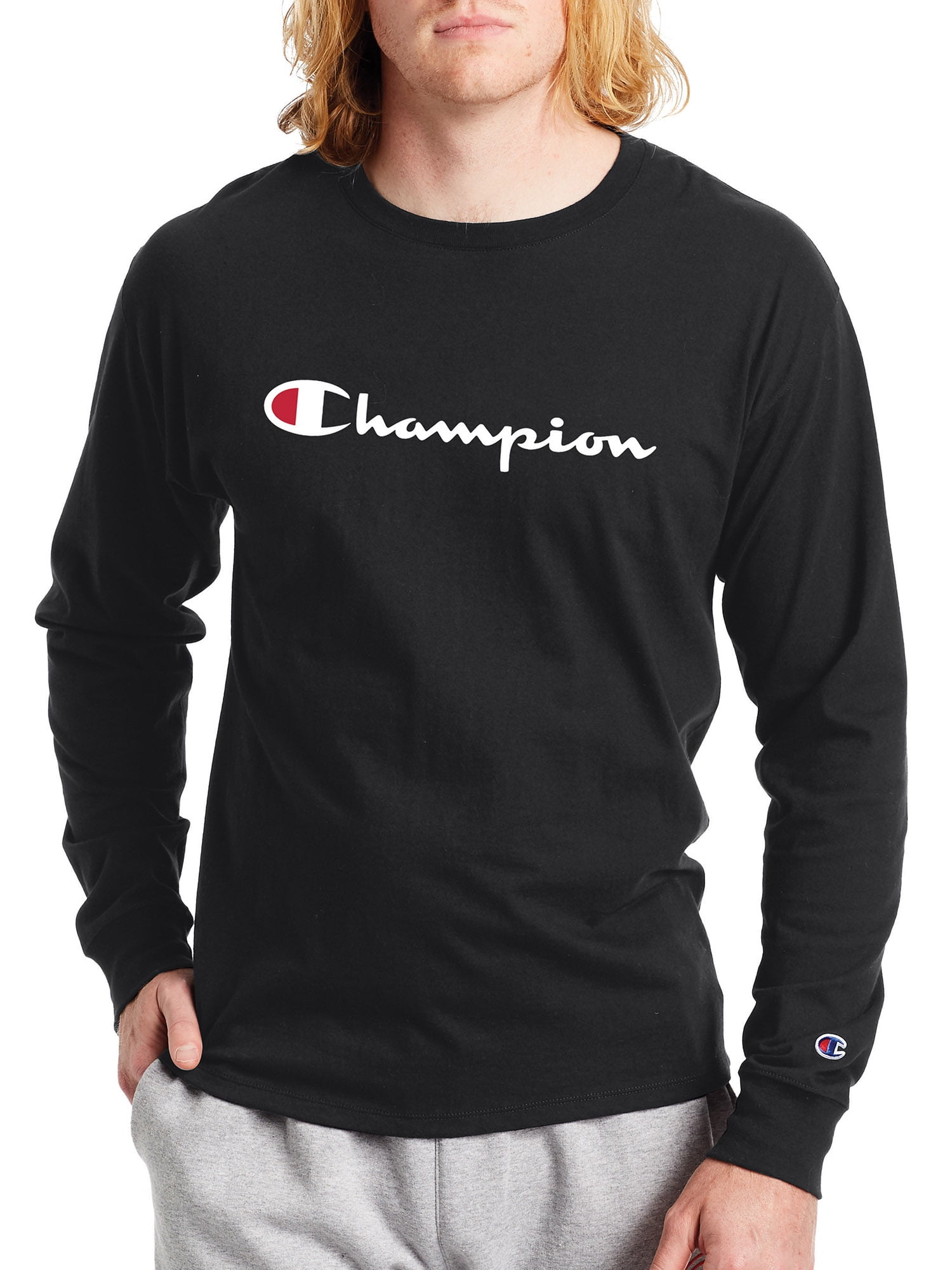 Champion Men’s and Big Men's Script Logo Classic Graphic Long Sleeve T ...