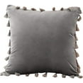thumbnail image 2 of Nvzi Velvet Soft Solid Decorative Throw Pillow Cover with Tassels Boho Accent Cushion Case for Couch Bedroom Car Grey 18''x18'', 2 of 5