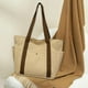 thumbnail image 1 of Bolso de hombro para mujer, bolso escolar de lona a la moda para viajes, fiestas, verano y trabajo. Caqui, 1 of 9
