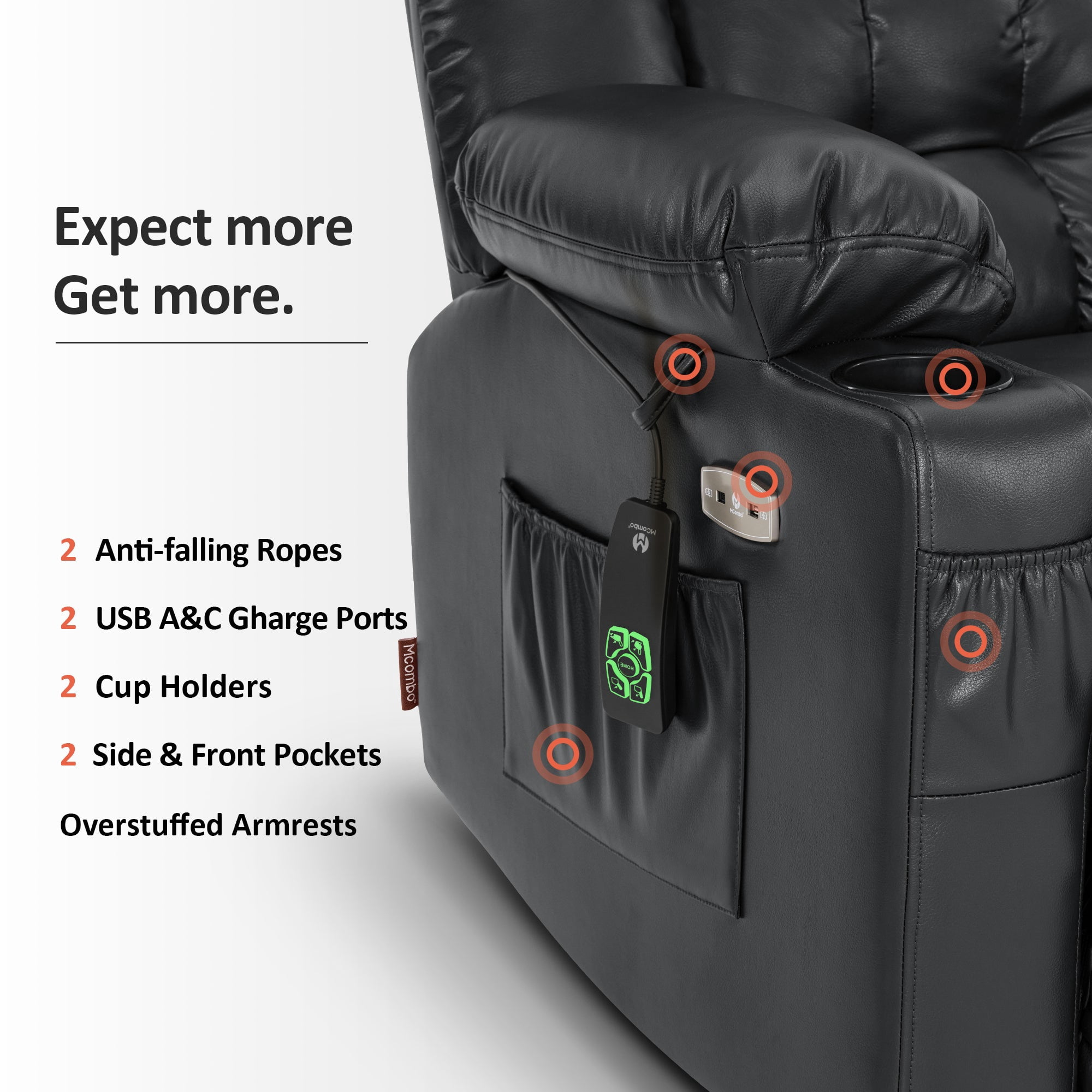 MCombo Lay Flat Dual Motor Power Lift Recliner with Massage and Heat for Petite Elderly, Infinite Position Lift Chair, Faux Leather (Small-Regular, Black)