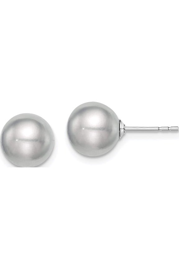 Sterling Silver Rh-Plated 8-9mm Grey Fw Cultured Round Pearl Stud Earrings Made In Canada qe12715