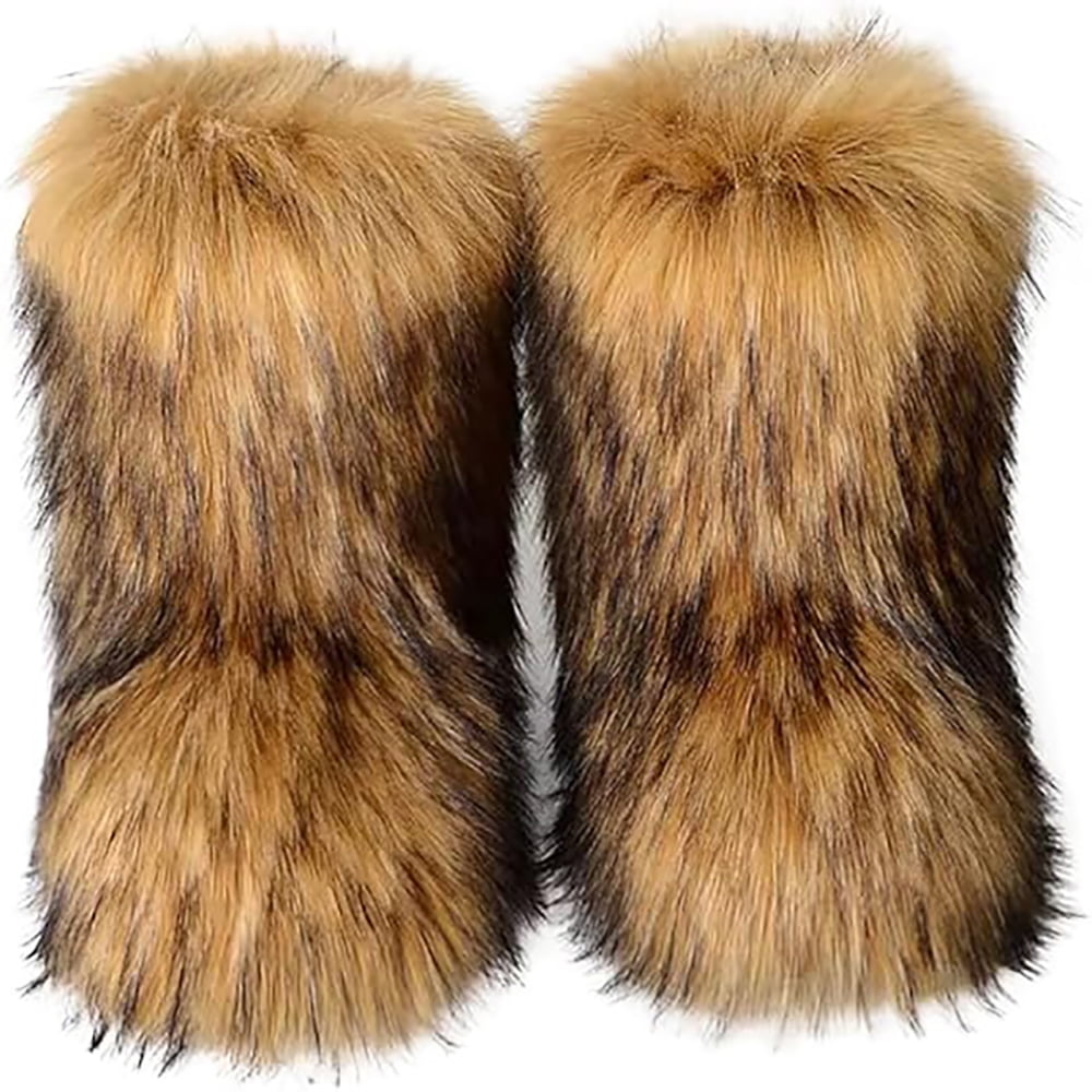 Women Faux Fur Boot Furry Fluffy Snow Boot Short Boots Warm Comfortable Outdoor Flat Shoes