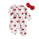 thumbnail image 1 of Gibobby pantalones siameses de pierna ancha Conjunto de diademas de mono acanalado con estampado de corazones de manga larga para el Día de San Valentín para niñas pequeñas(Blanco， 6-9 Meses), 1 of 5