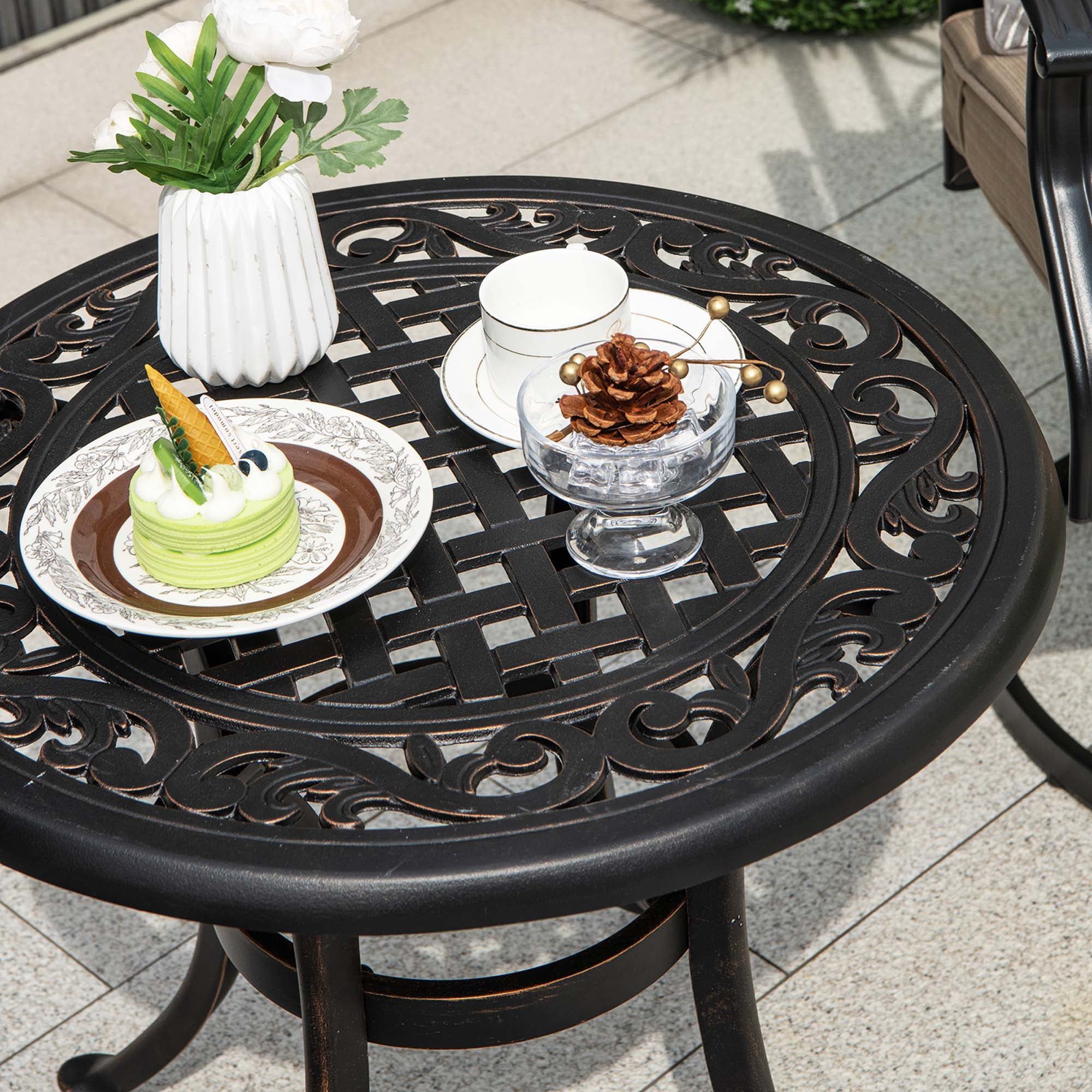 Costway 24" Patio Side Table with Adjustable Footpads Round Cast Aluminum End Table