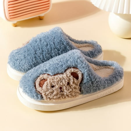 

Dyfzdhu Fuzzy Slippers For Men Autumn And Winter Indoor Fashion And Comfortable Cartoon Bear Flat Bottom Non Slip Warm