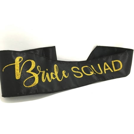 Black Bride SQUAD Sash in Gold Lettering Bridal Shower Keepsake Gift