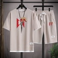 thumbnail image 2 of Conjuntos para hombre Corridos Tumbados Camiseta holgada de manga corta con cuello redondo y pantalones cortos con cordón Natanael Cano 2 piezas Ropa de calle Trajes casuales para hombre, 2 of 5