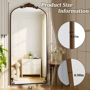 BEAUTYPEAK 74x32 Full Length Mirror with Baroque Flower Head Design Wall-Mounted Mirror,Antique Bronze