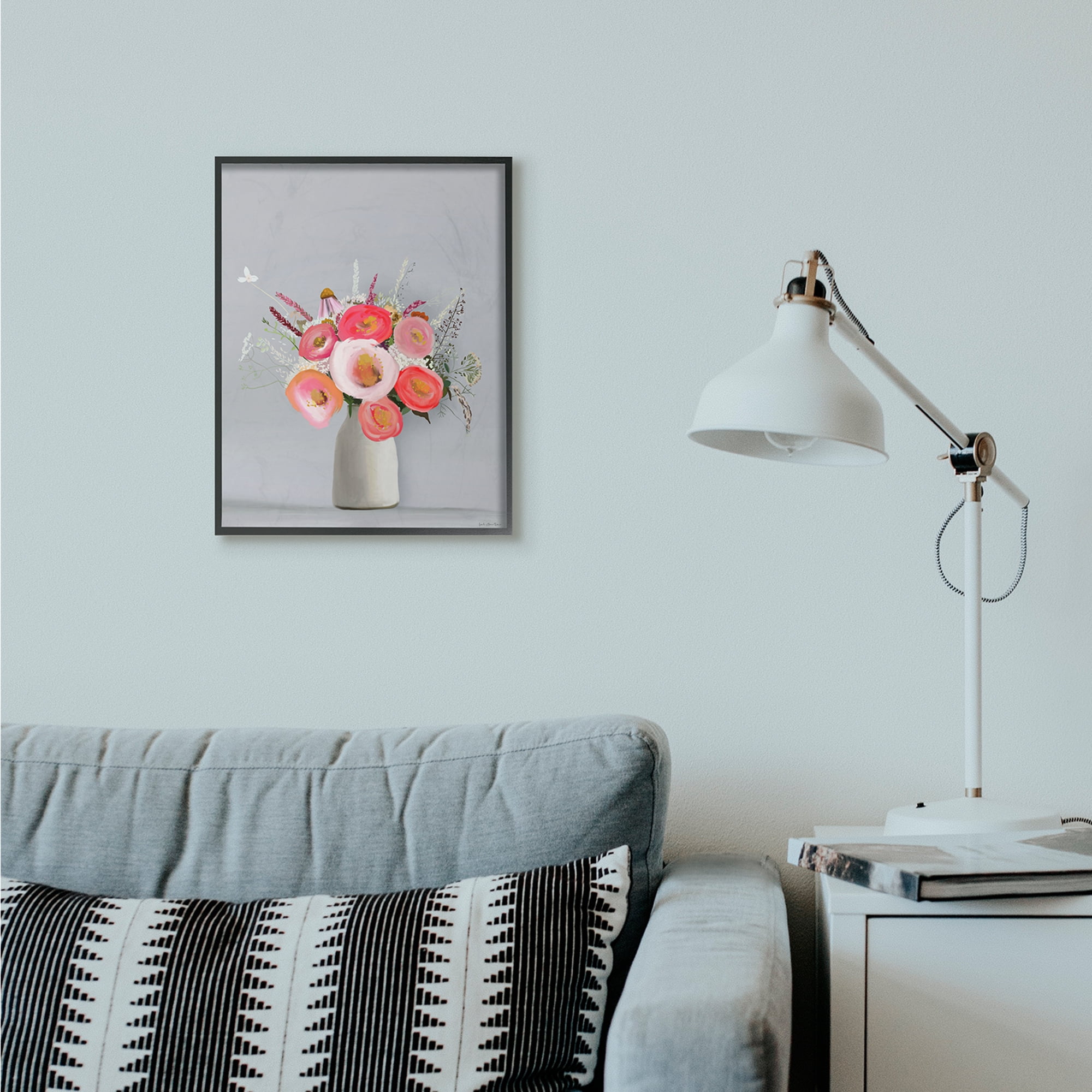 Stupell Industries Flower Vase Pink Grey Painting Framed Wall Art by Leah Straatsma, 16" x 20", Black Framed