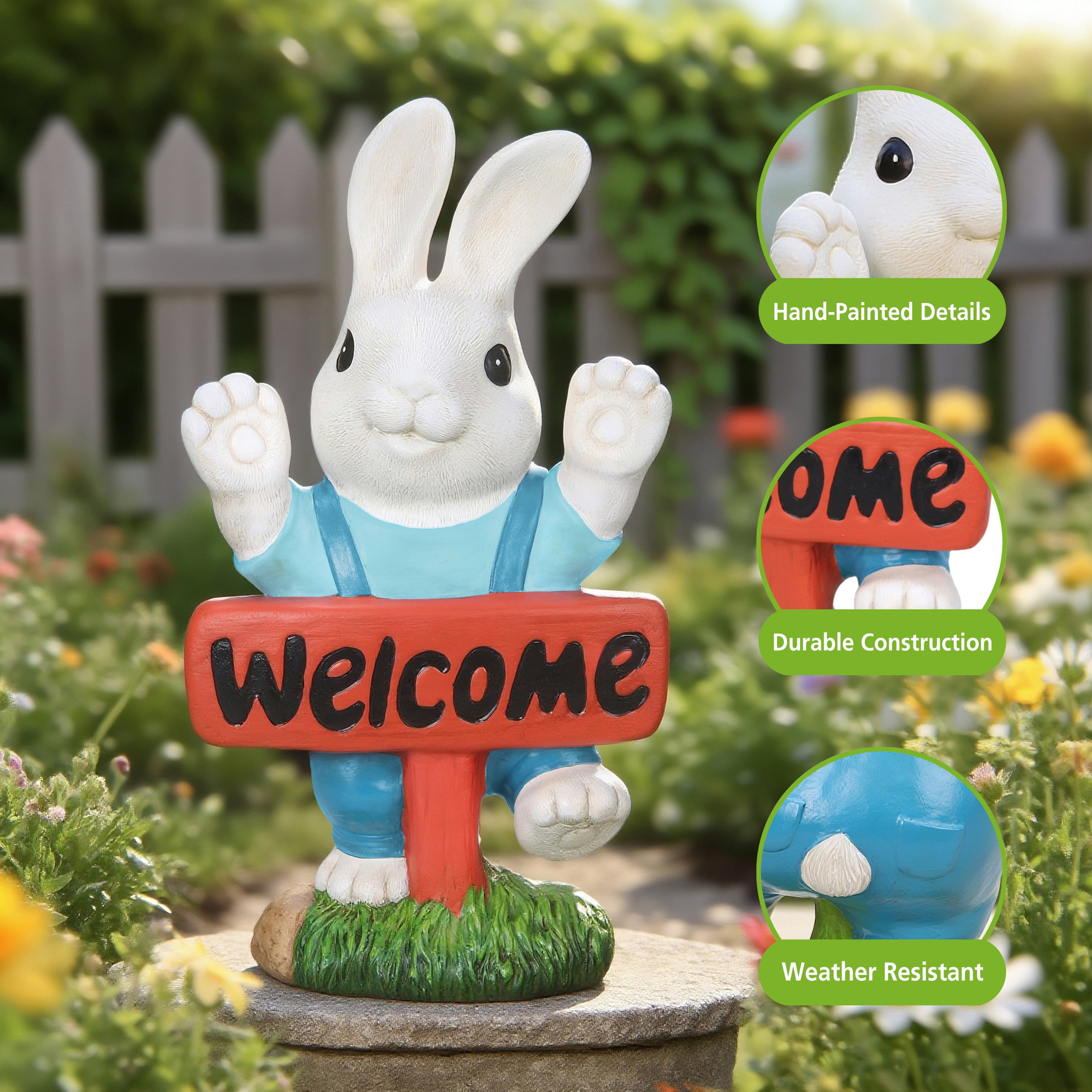 Mainstays Easter Welcome Bunny Statue, Indoor/Outdoor, 6.2 in L x 3.8 in W x 11.5 in H