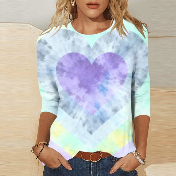 Vetsdori 3/4 Sleeve Tops for Women Gifts for Girlfriend Casual Pullover Valentines Heart Print Cute,Graphic Juniors T-Shirts Fashion