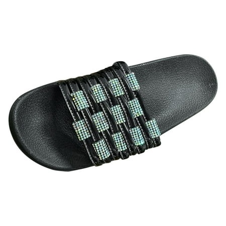 

ASEIDFNSA Summer Shoes for Women Sandals Clearance Sandal for Women Fashion Summer Women Slippers Flat Bottom Thick Sole Open Toe Breathable Comfort Shiny Rhinestone Casual Beach Style