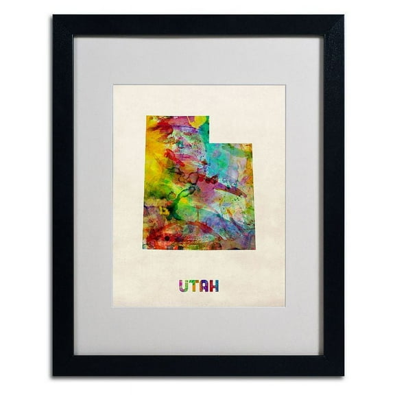 Trademark Fine Art "Utah Map" Matted Framed Art by Michael Tompsett, Black Frame