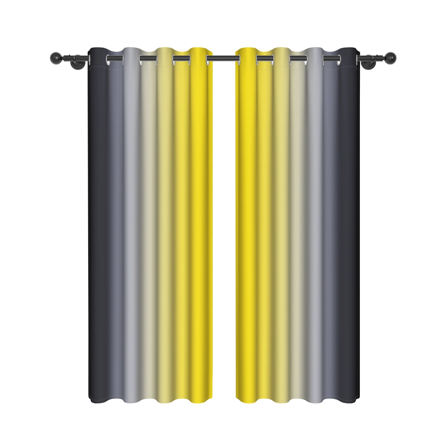 Aofoto Yellow Black and Grey Ombre Blackout Curtains 52 x 63 Inch, Room Darkening Thermal Insulated Energy Saving Grommet Curtains, 2 Panels