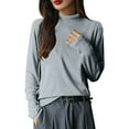 thumbnail image 4 of hotojiny Womens Long Sleeve Tops Casual Mock Neck Comfy Loose Shirts Lounge Lightweight Soft Basic T Shirts, 4 of 5
