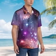 thumbnail image 4 of Celestial Cloud Stars and Galaxy Mens Hawaiian Shirt Short Sleeve Casual Button Up Tropical Summer Beach Shirt, 4 of 9